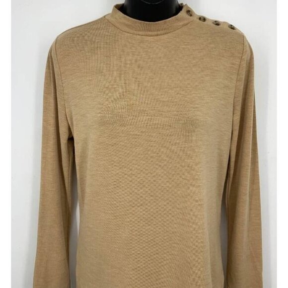Ann Taylor Women Knit Long Sleeve Sweater Size Small S Beige Button Mock NWT New - Picture 2 of 6